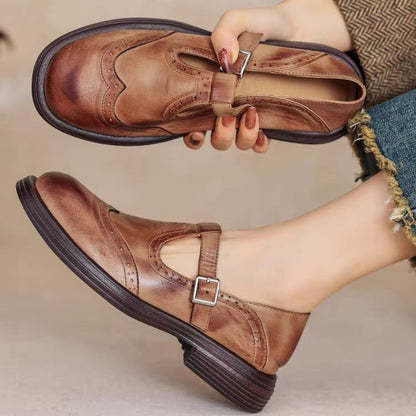 Retro colored fabric block small leather shoes