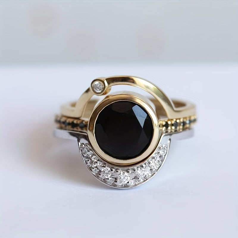 Retro French Women's Geometric Zircon Ring