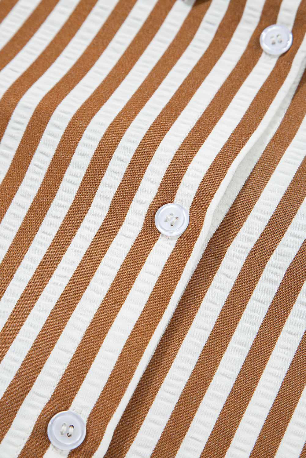 Bruin gestreepte blouse-jurk met ruches aan de zoom kraag en lange mouwen