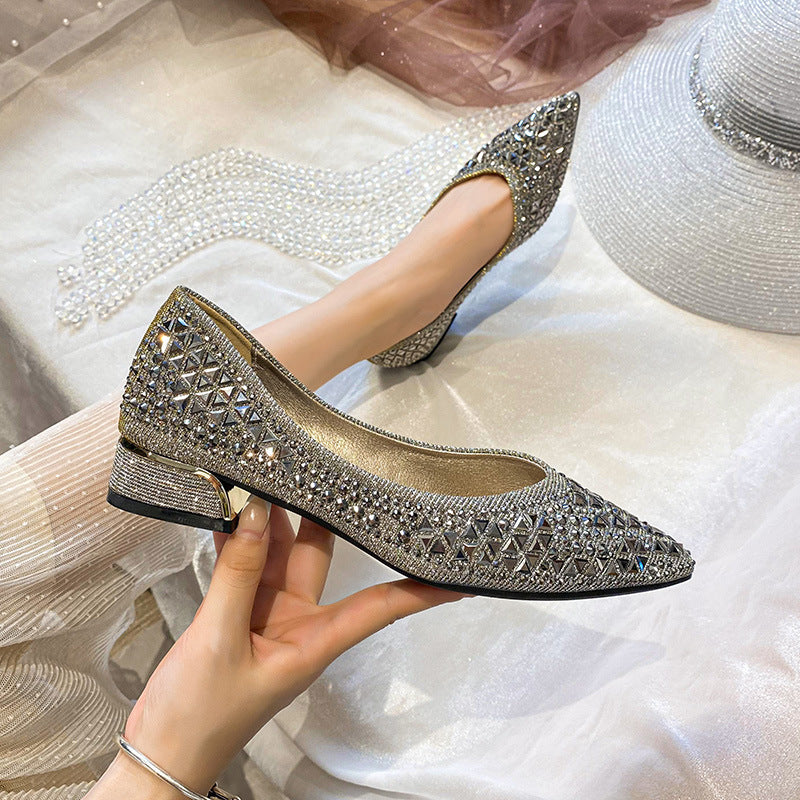 French Rhinestone Pointed Toe Women's Dress Shoes