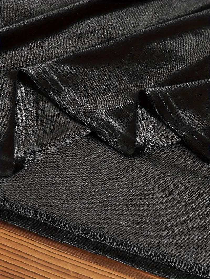 Effen velours damesjurk met lange mouwen en zakken