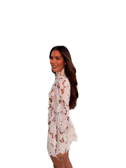 Lace Long Sleeve Stand Collar Dress