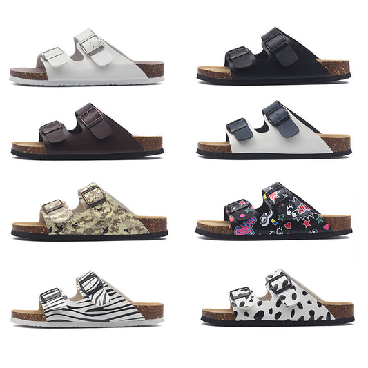 Buckle Flats Cork Slippers