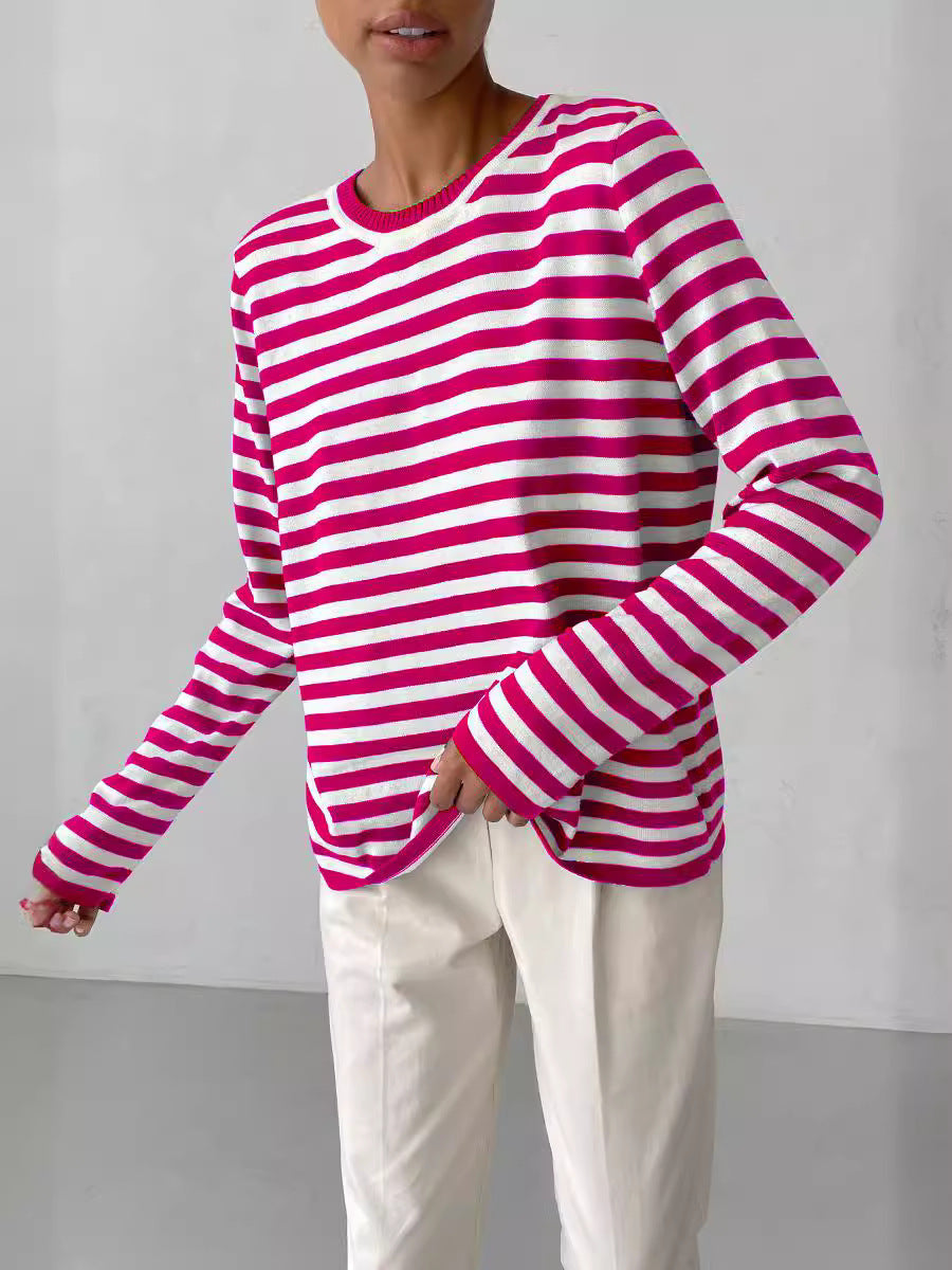 Striped Knitted Sweater Women Pullover Casual Long Sleeve