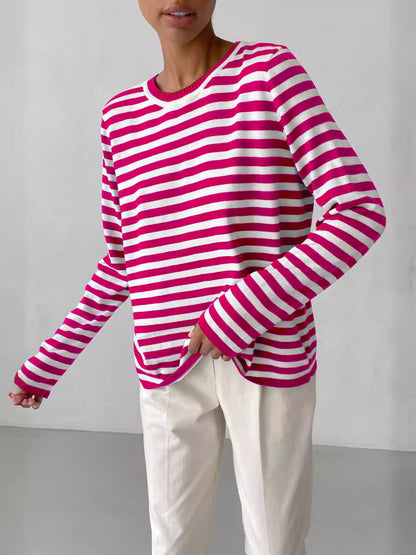 Striped Knitted Sweater Women Pullover Casual Long Sleeve