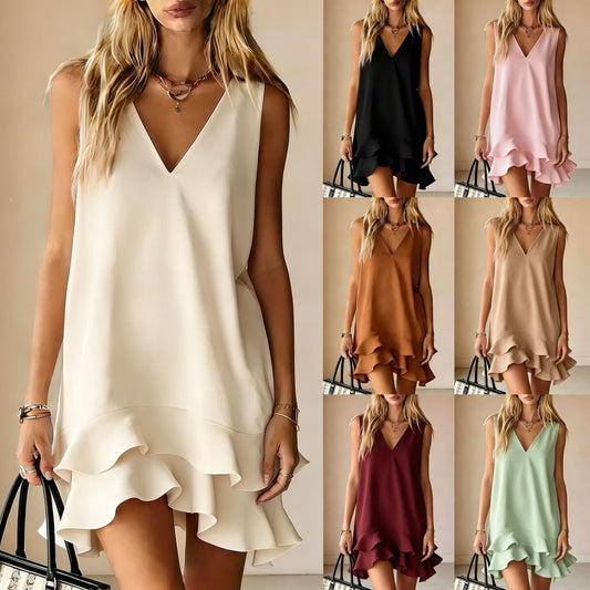 Womens V-Neck Lace Hem Dress