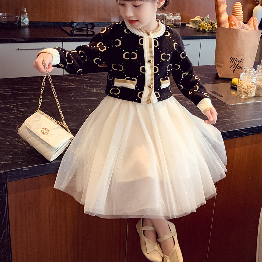 Meisjes gebreide trui met cardigan