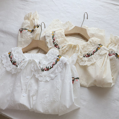 Embroidered Doll Collar Long Sleeve Blouse