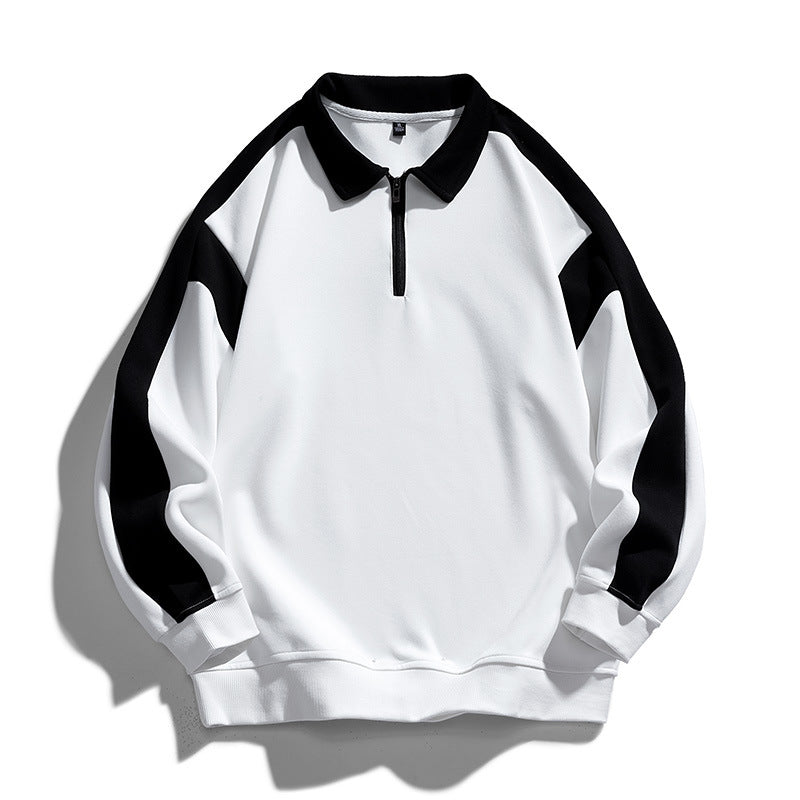 Retro polo sweatshirt met contrasterende kleuren en halve ritssluiting voor heren