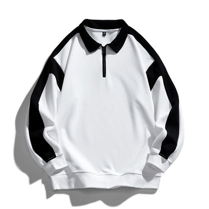 Retro polo sweatshirt met contrasterende kleuren en halve ritssluiting voor heren