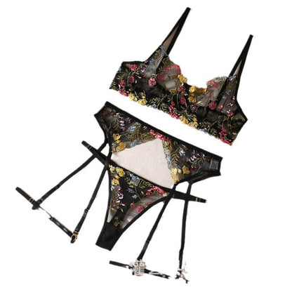 Embroidered Floral Lingerie Set with Underwire