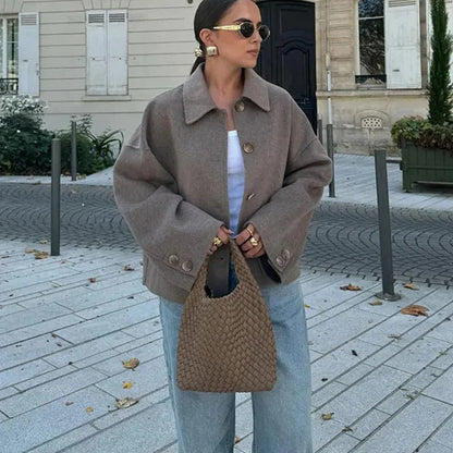 Women's Lapel Collar Wool Blend Jacket