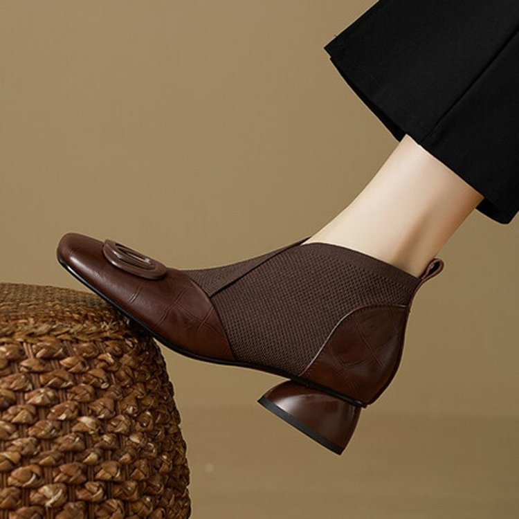 Women's Retro Square-Toe Chunky Heel Shoes