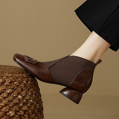 Women's Retro Square-Toe Chunky Heel Shoes