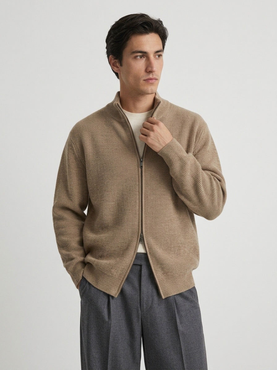 Stand Collar Zip Up Knit Sweater for Men