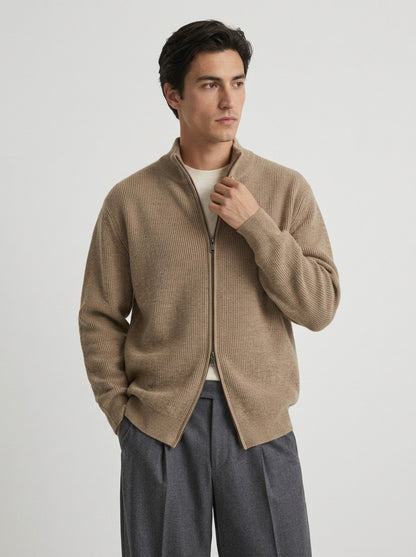Stand Collar Zip Up Knit Sweater for Men
