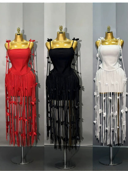 Elegant Tassel Strap Evening Dress