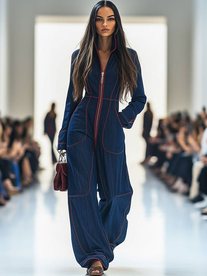 Womens V Neck Jumpsuit with Pockets