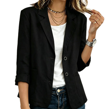 Womens Buttoned Long Sleeve Linen Blend Jacket