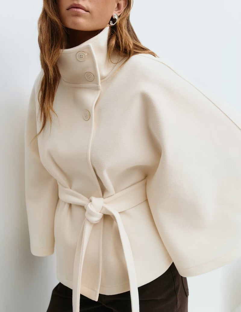 Elegant Stand Collar Cape Windbreaker Jacket