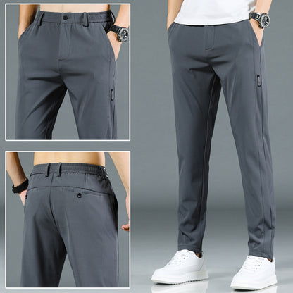 Men's Ice Silk Elastic Waist Straight-Leg Casual Pants