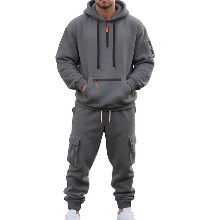 Mens Half Zip Hooded Sweatshirt and Joggers Set