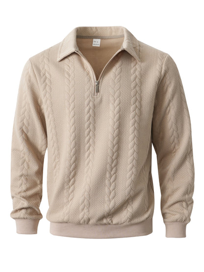 Men Jacquard Lapel Zip Up Jacket Casual Long Sleeve Sweatshirt