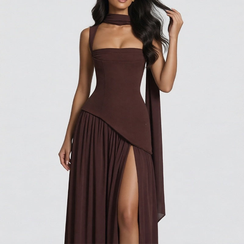Elegant Backless Pleated Slit Dress