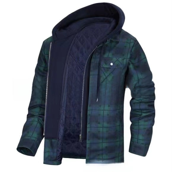 Autumn and Winter Cotton Outwear Plaid Long-Sleeved Loose Hooded Jacket