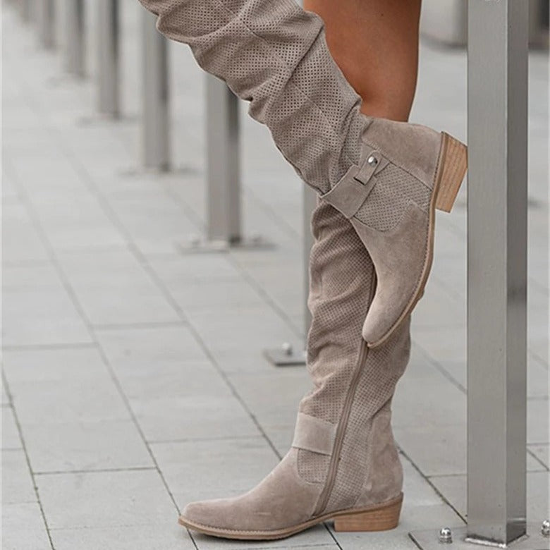 Side-zipper burnout high-top women?s boots