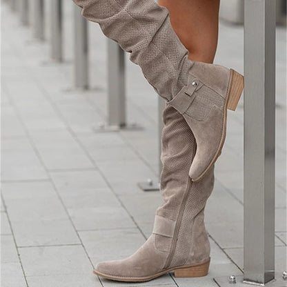 Side-zipper burnout high-top women?s boots