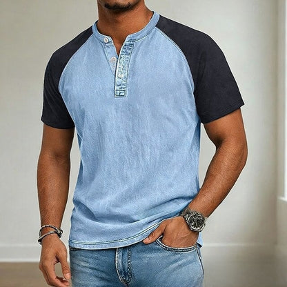 Men's Vintage Washed Henry Collar Short Sleeve Shirt