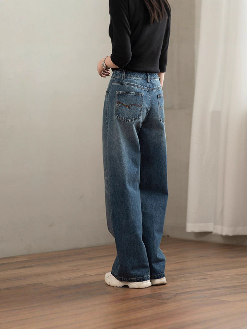 Vintage Wide-Leg High-Waisted Denim Pants