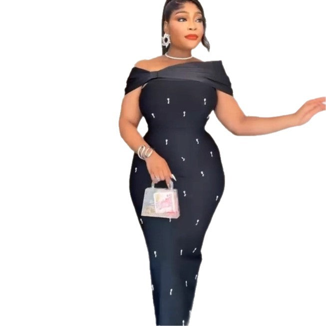 Elegant One-Shoulder Beaded Bodycon Dress for Women