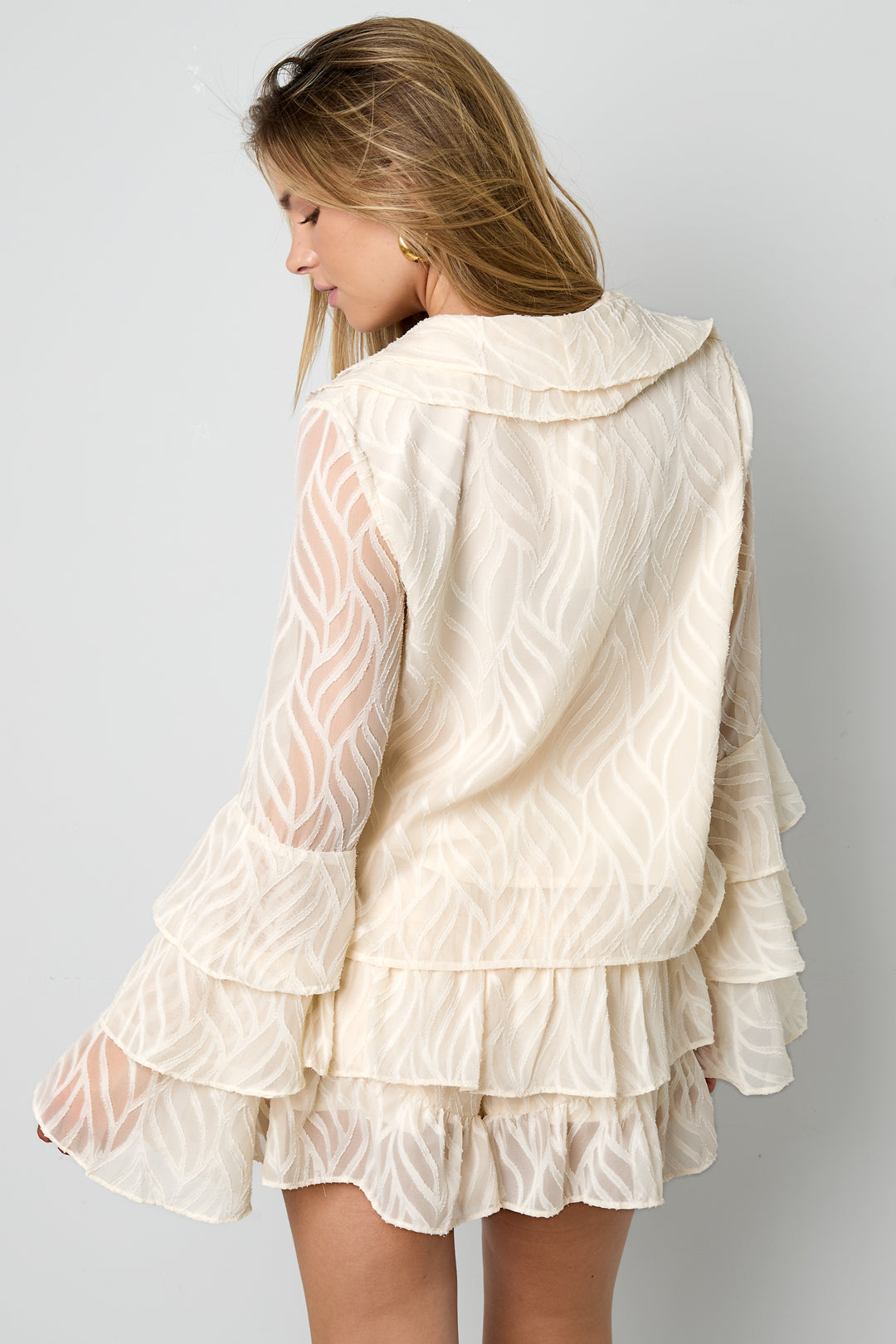 Co-ordset Witte Bladeren - Tops met Lange Mouwen