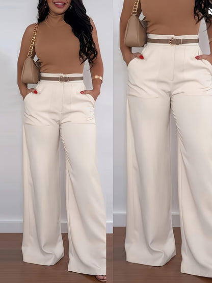 Women's Spring Mid-High Waist Wide Leg Straight Formal Pants