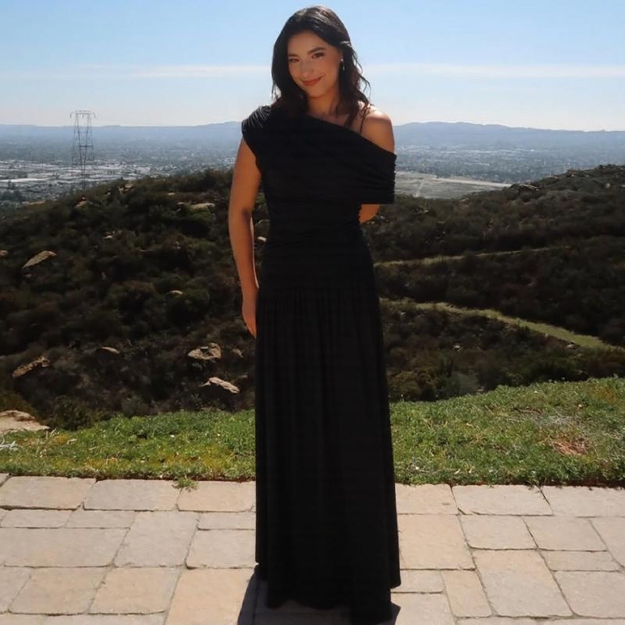 Slant Collar Pleated Dress