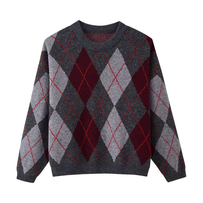 Women's Retro Diamond Pattern Acrylic Blend Pullover Sweater