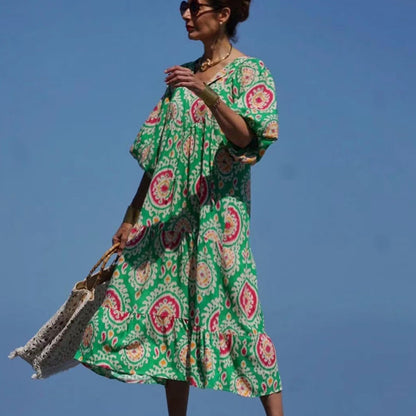 Geometric Collage Puff Sleeve Dress