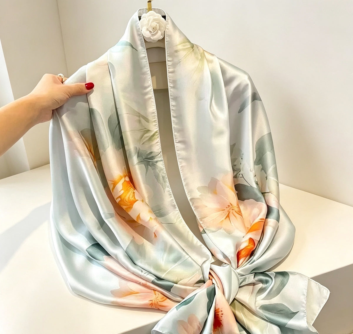 Women's Lijin Satin Scarf Floral Print Shawl
