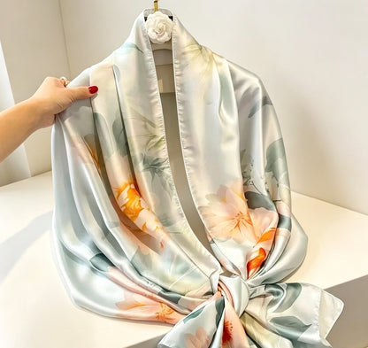 Women's Lijin Satin Scarf Floral Print Shawl