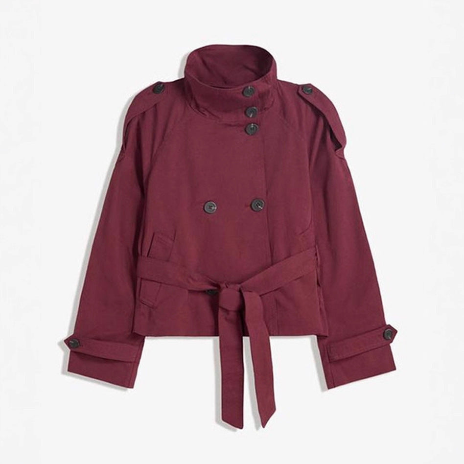 Retro Lapel Double-Breasted Lace-Up Long Sleeve Windbreaker Jacket