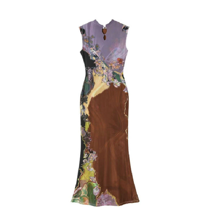 Chinoiserie Print Cheongsam Dress