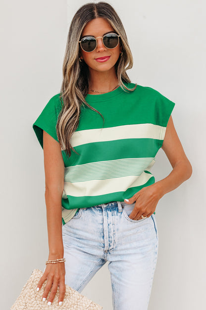 Gestreepte T-shirt met gemengde print ronde hals en korte mouwen
