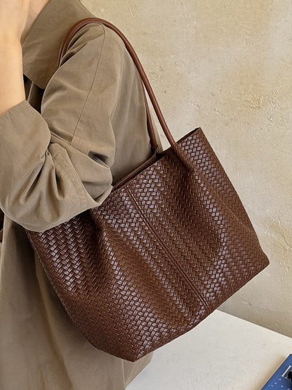 Cross-border 2026 New Autumn Niche Simple Woven Shoulder Handbag for Women, Daily Casual Large Capacity Tote Bag