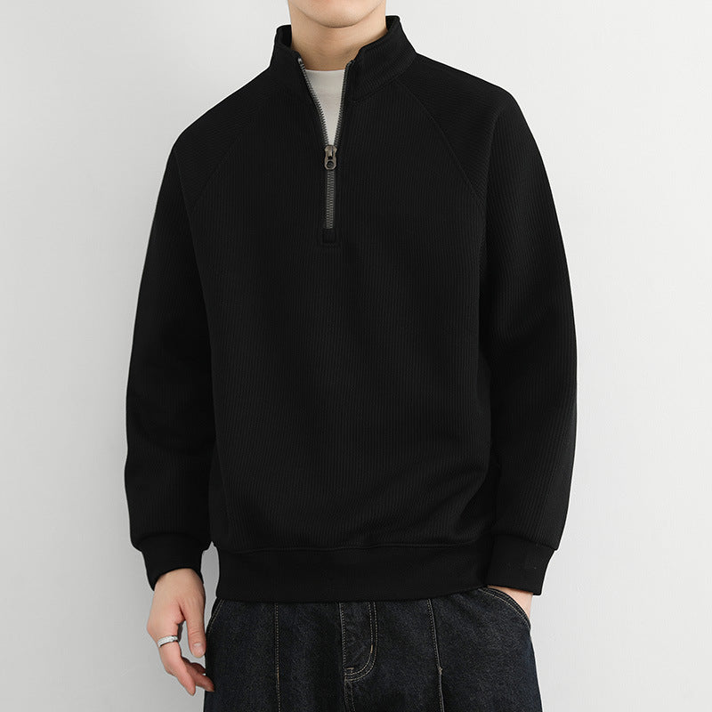 Half-zip stand-up collar sweatshirt