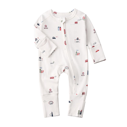 Baby Double Zipper Romper with Convertible Hand Foot Covers