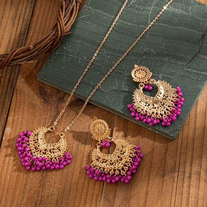 Bohemian retro oorbellen en ketting set met belletjes