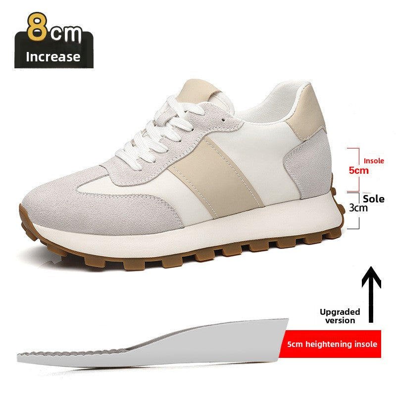 Mens Breathable Height Increasing Sneakers Genuine Cowhide Leisure Shoes