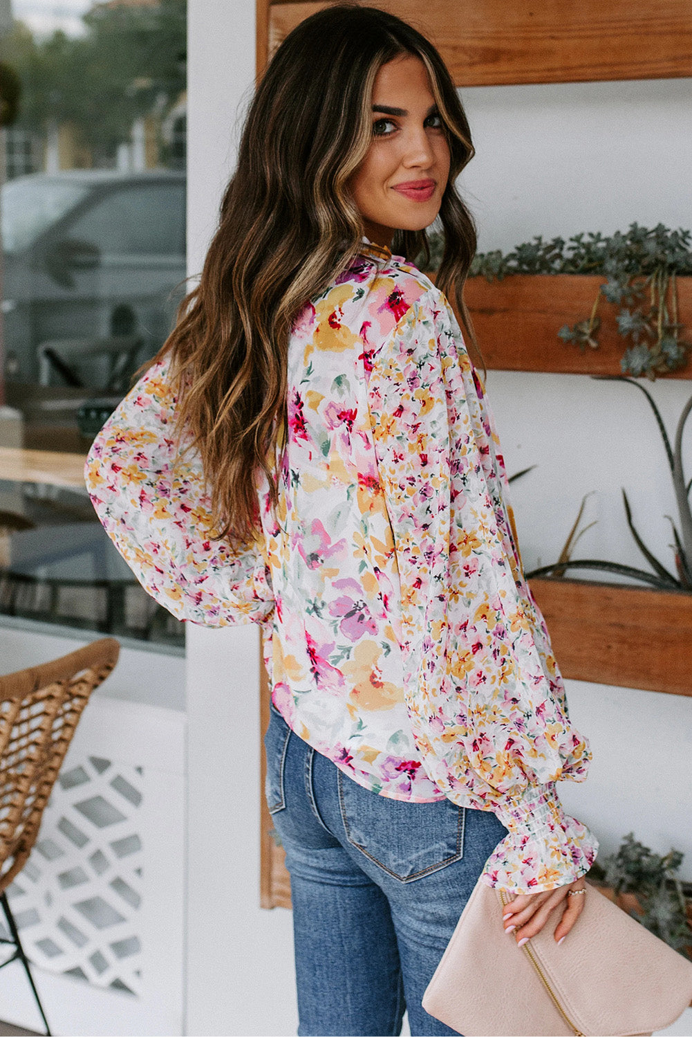 Casual Cakewalk blouse met bloemenprint en smockwerk